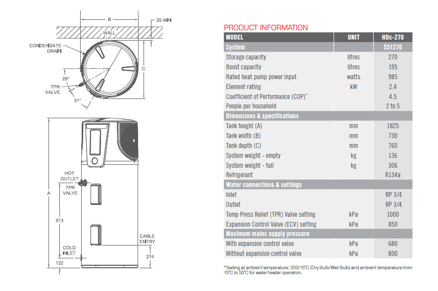 Bơm Nhiệt Rheem Ambiheat HDc-270