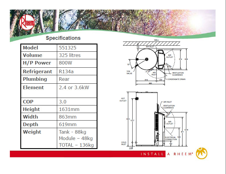 Thông số Bơm Nhiệt Rheem MPi-325