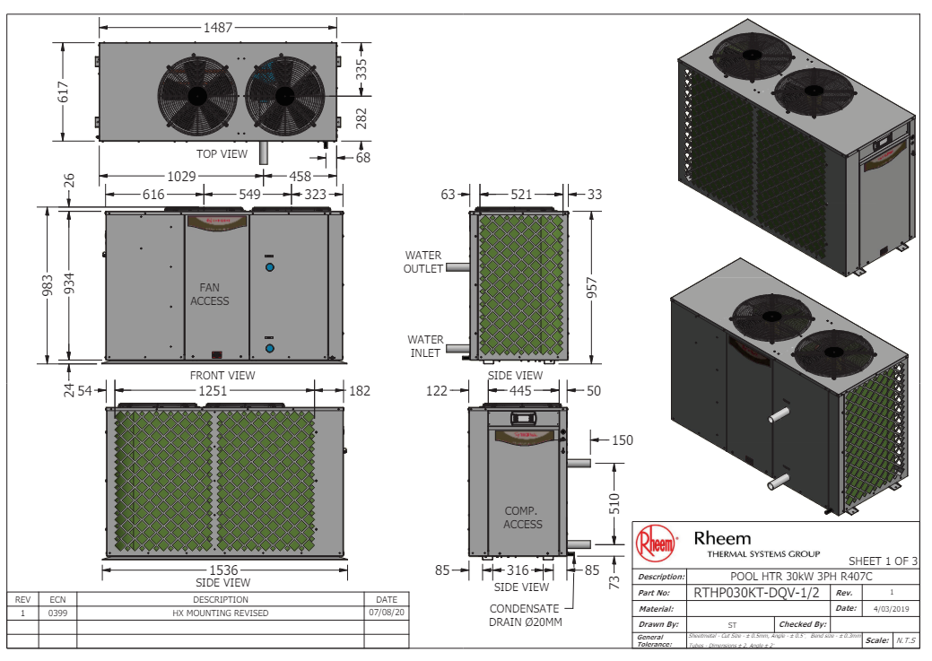 Cấu tạo bơm nhiệt hồ bơi Rheem HP